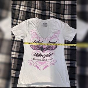 *05* GUC (worn maybe 3x’s) Lethal Angel “I always come 1st” v-neck top!